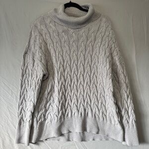Calvin Klein Womens Cableknit Turtleneck Sweater Size XL Grey Cabincore Preppy